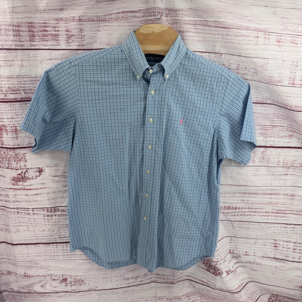 Ralph Lauren Shirt Mens Large Classic Fit Short Sleeve Check Plaid Button Down